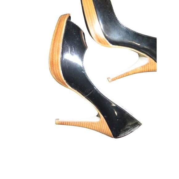 Mossimo Black Patent Italian Leather Platform Peep Toe Stiletto Heels size 8 - Picture 7 of 12